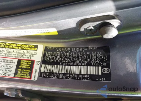 2018 Toyota Camry Le from USA, damaged, VIN 4T1B11HK5JU067569